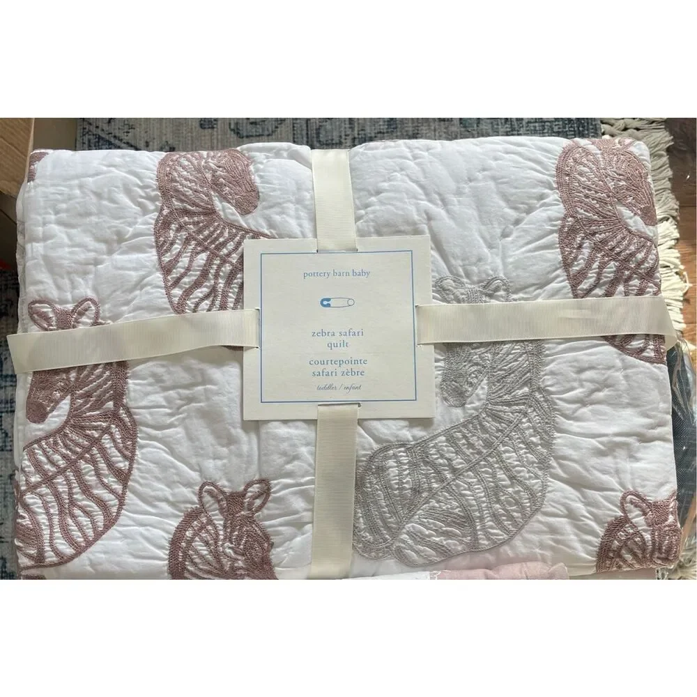 NWT Pottery Barn Kids Zebra Safari Quilt and Crib Skirt